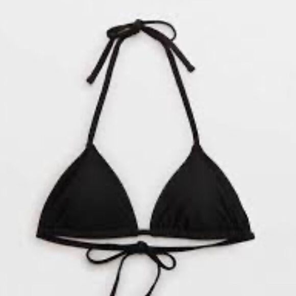 NWT Aerie small black halter tie back triangle padded push up bikini top swim in - Picture 1 of 7